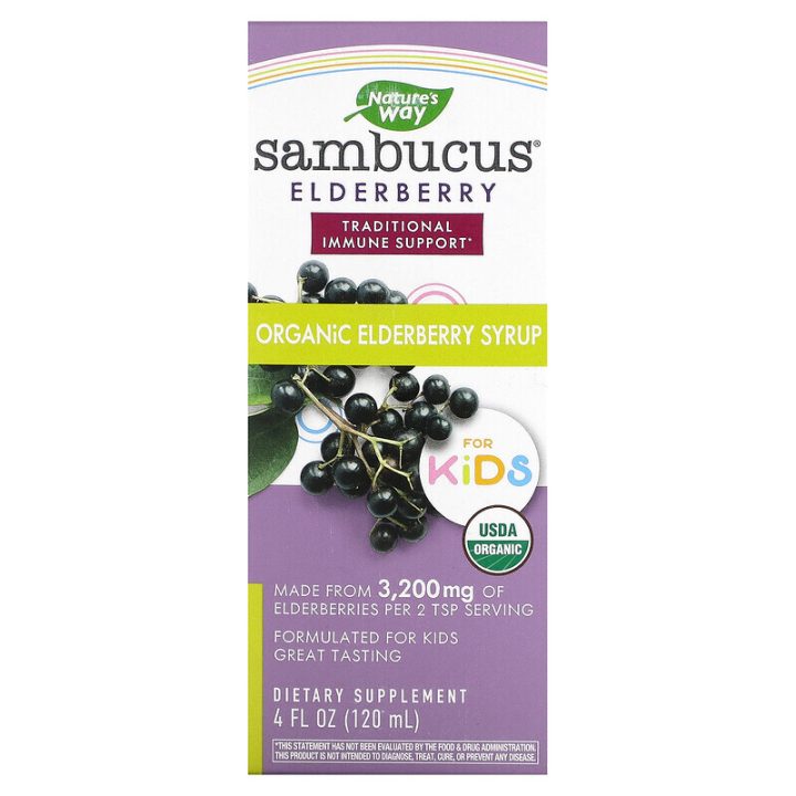 Nature's Way, Сироп бузины для детей, Sambucus for Kids, Organic Elderberry, 120мл