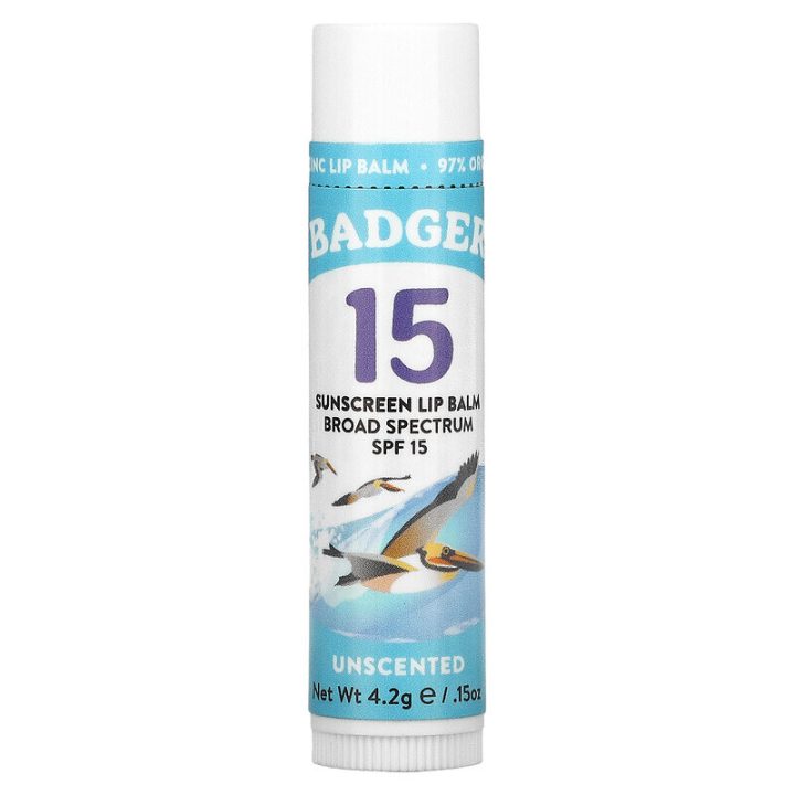 Badger, солнцезащитный бальзам для губ, SPF 15, без запаха, Sunscreen Lip Balm, 4,2 г