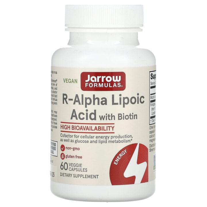 Jarrow Formulas, R-альфа липоевая кислота + биотин, R-Alpha Lipoic Acid with Biotin, 60 капсул