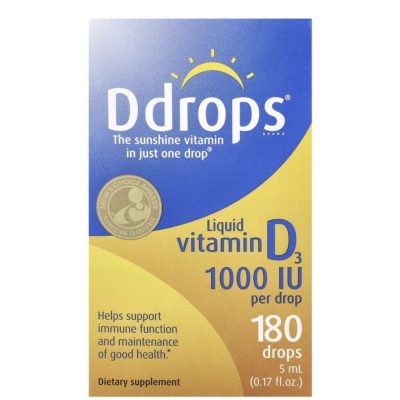 Ddrops, жидкий витамин D3, 1000 МЕ, 180 капель, 5 мл