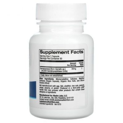 Серрапептаза, Serrapeptase 40 000 SPUs, Lake Avenue, Proteolytic Enzyme