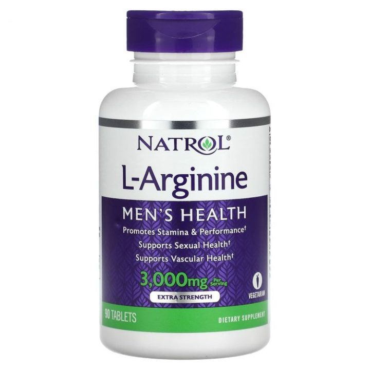 Natrol, L-Arginine, L-аргинин, мужское здоровье и выносливость, 3000 мг, 90 таблеток