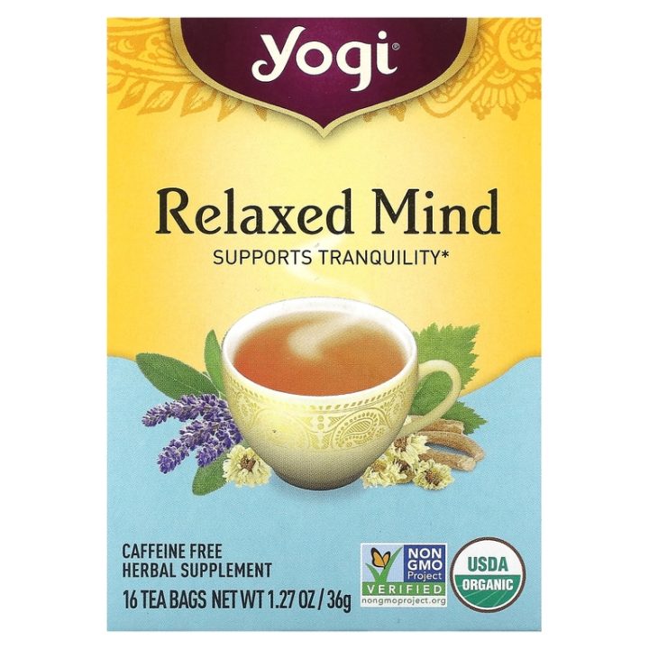 Yogi Tea, Relaxed Mind, чай для спокойствия души и тела, без кофеина,16 чайных пакетиков