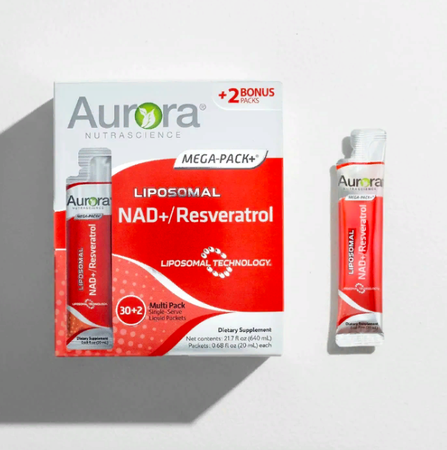 Aurora Nutrascience, NAD+/Resveratrol, Липосомальный НАД+ресвератролом, 32 пак по 20 мл