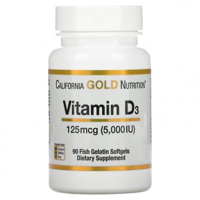 California Gold Nutrition, Витамин D3, 125 мкг (5000 МЕ), 90 капсул - срок до 04/24