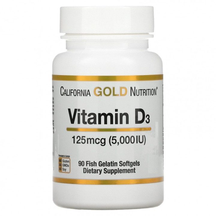 California Gold Nutrition, Витамин D3, 125 мкг (5000 МЕ), 90 капсул - срок до 04/24