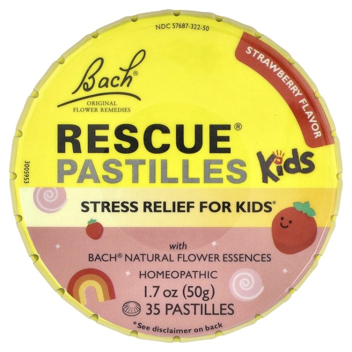 Bach, RESCUE Kids, пастилки для детей, для снятия стресса, клубника, 35 пастилок, 50 г