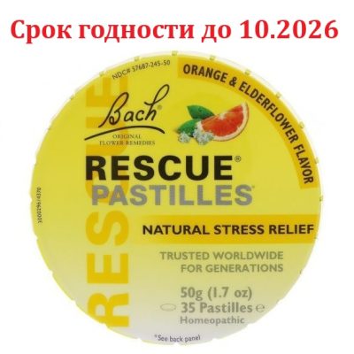 Bach, RESCUE REMEDY, Успокаивающие пастилки, природное снятие напряжения, апельсин, 50 г, 10/2026