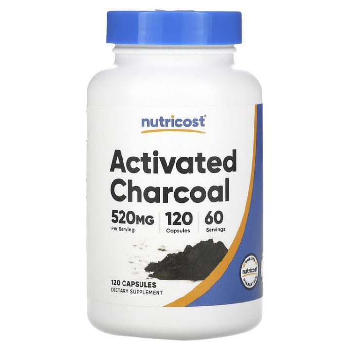 Nutricost, активированный уголь кокосовый, Activated Charcoal, 520 мг, 120 капсул