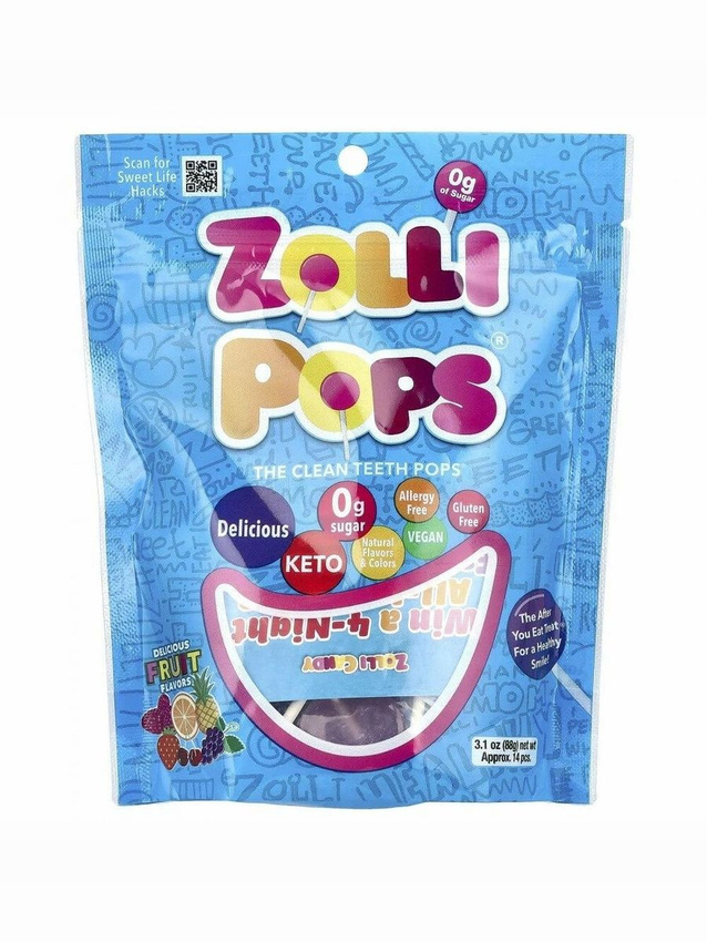 Zollipops, Леденцы "Чистые зубы" на палочке без сахара, фруктовое ассорти, 14 леденцов