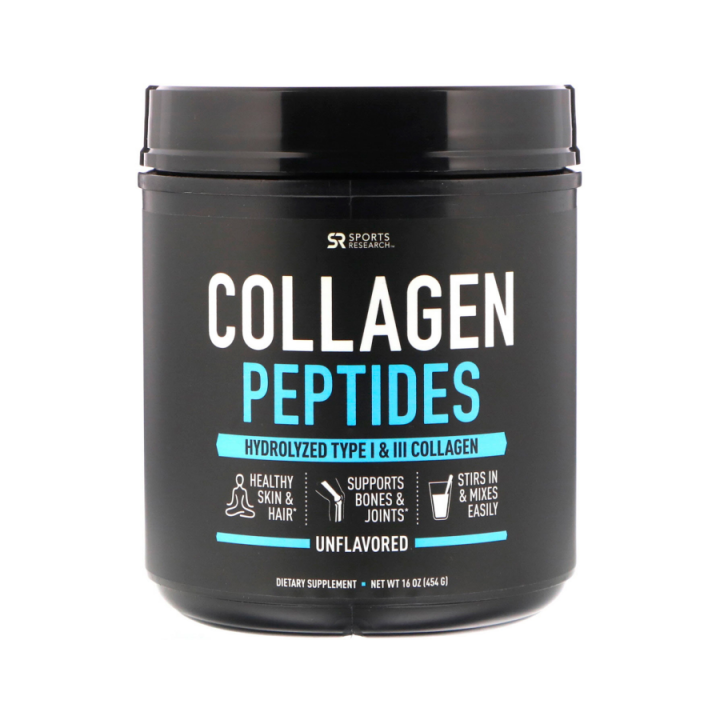 Collagen Peptides, Sports Research, Коллаген пептидный, без вкусовых добавок, 454гр