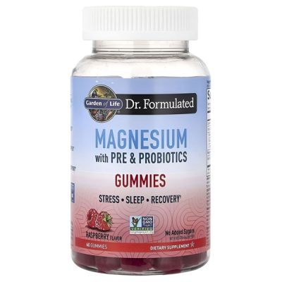Garden of Life, Dr. Formulated, Магний с пребиотиками и пробиотиками, со вкусом малины, 60 жевательных таблеток