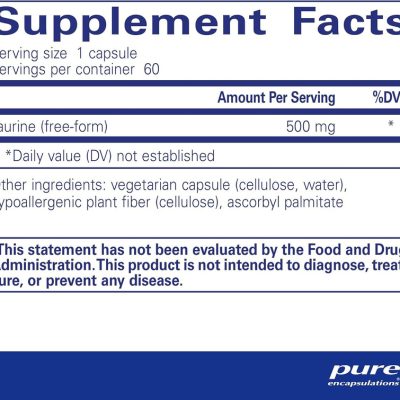Pure Encapsulations, Taurine, Таурин, 500 мг, 60 капсул