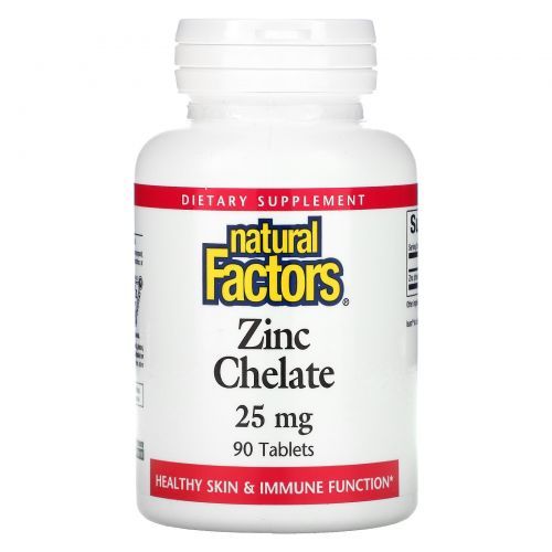 Цинк хелат Natural Factors, Zinc Chelated 25 мг, 90 таблеток