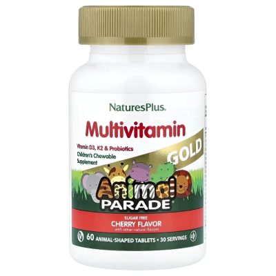 NaturesPlus, Мультивитамины для детей Animal Parade Gold, со вкусом вишни, 60 таблеток в форме животных