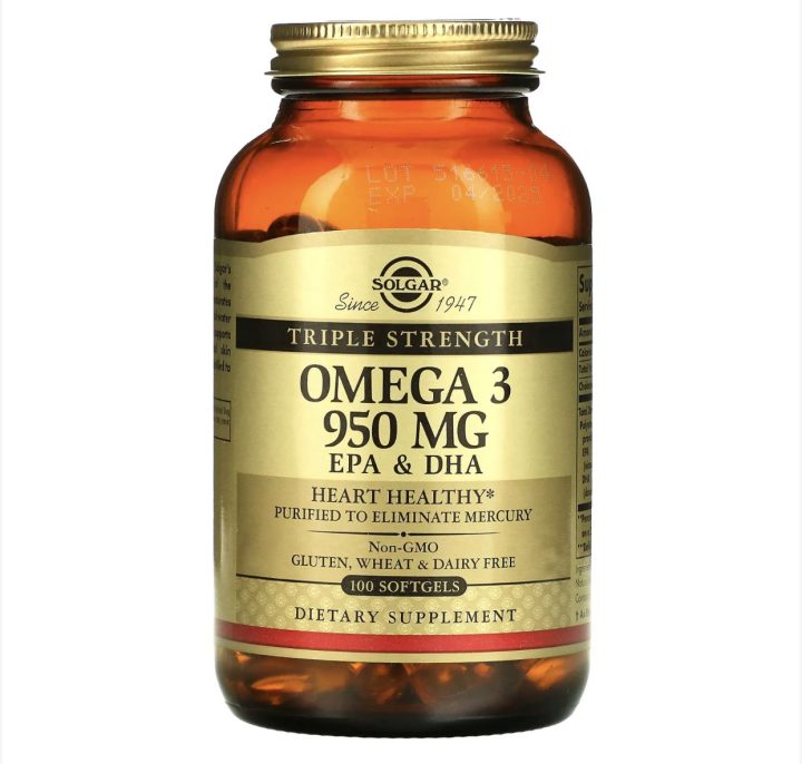 Solgar, Omega-3 Triple, Омега-3 тройной концентрации, 950 мг, 100 капсул