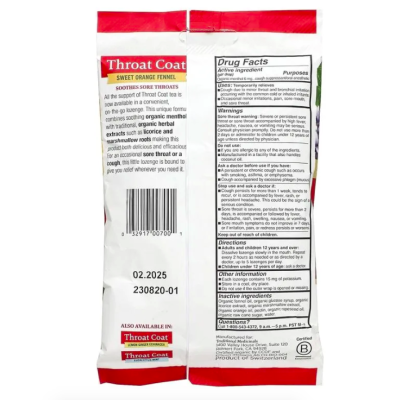 Traditional Medicinals, Органические леденцы от боли в горле, апельсин/фенхель, 16 шт, срок до 08/25
