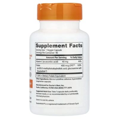 Doctor's Best, Активный фолат, Fully Active Folate, 400 мкг, 90 вегетарианских капсул