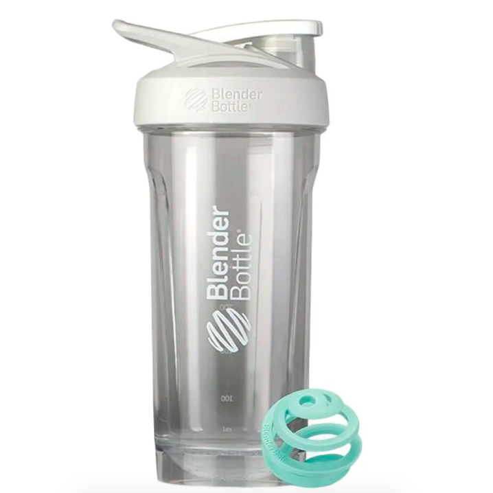 Blender Bottle, Шейкер спортивный, Tritan Sport (White) + BlenderBall (Aqua), цвет стакана белый/прозрачный, цвет шарика голубой, 828 мл (28 унции)