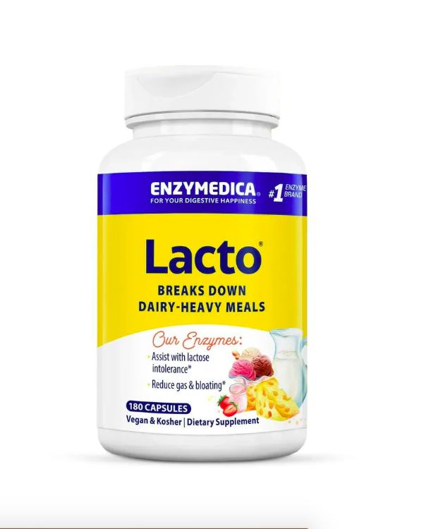 Enzymedica, Lacto, ферменты для переваривания молочных продуктов, поддержка пищеварения, 180 капсул