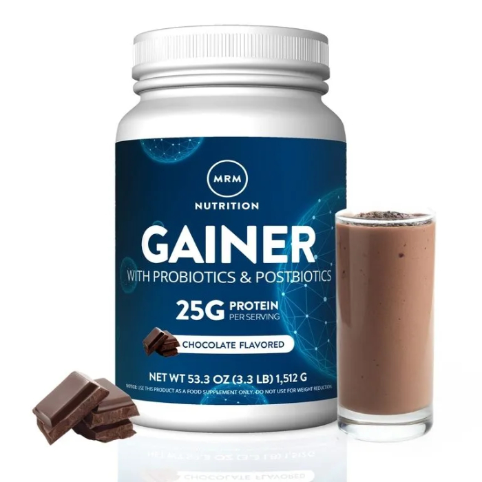 MRM Nutrition, Gainer, Сывороточный протеин с пробиотиками и постбиотиками, вкус шоколада, 1512 г